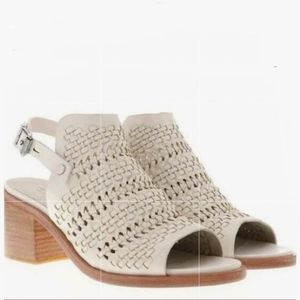 NIB Rag & Bone Wyatt Woven Mid-Heel Italian Leather Sandal Ivory Size 36.5